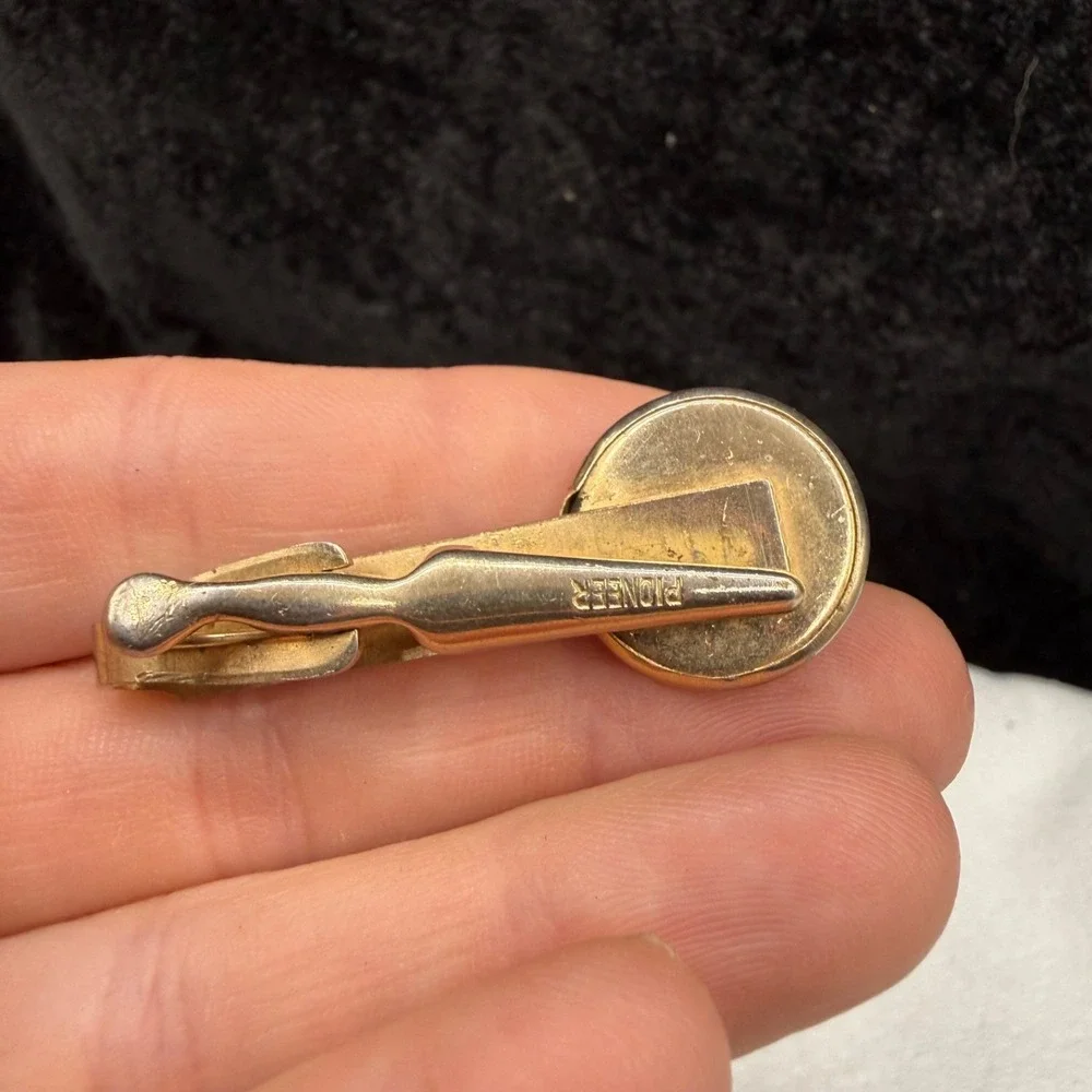 Vintage Horse‎ Pioneer Tie Clip Blue Gold Tone Equestrian